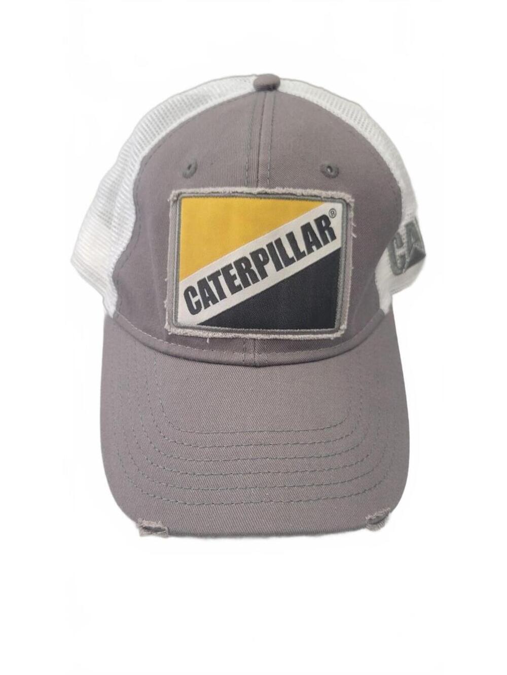 Caterpillar Gray and White Trucker Cap with Logo Patch and Adjustable Snapback